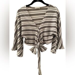 Cotton On Kimono Sleeve Crop Top Tie Front Striped Size Small